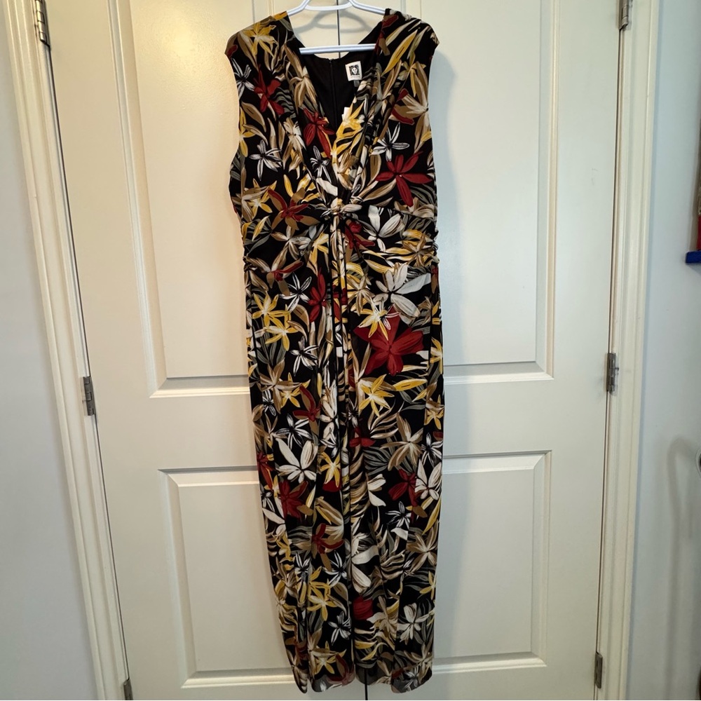 NWT Anne Klein Twist Front Floral Zipper Back Summer Sleeveless Maxi Dress PLUS